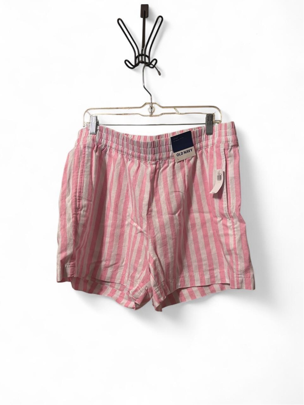 Pink & white linen blend striped summer shorts